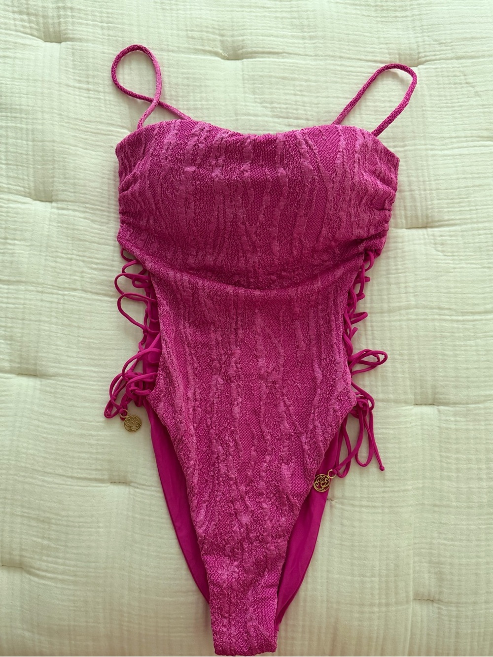 Luli Fama Hot Pink Textured One-Piece Swimsuit